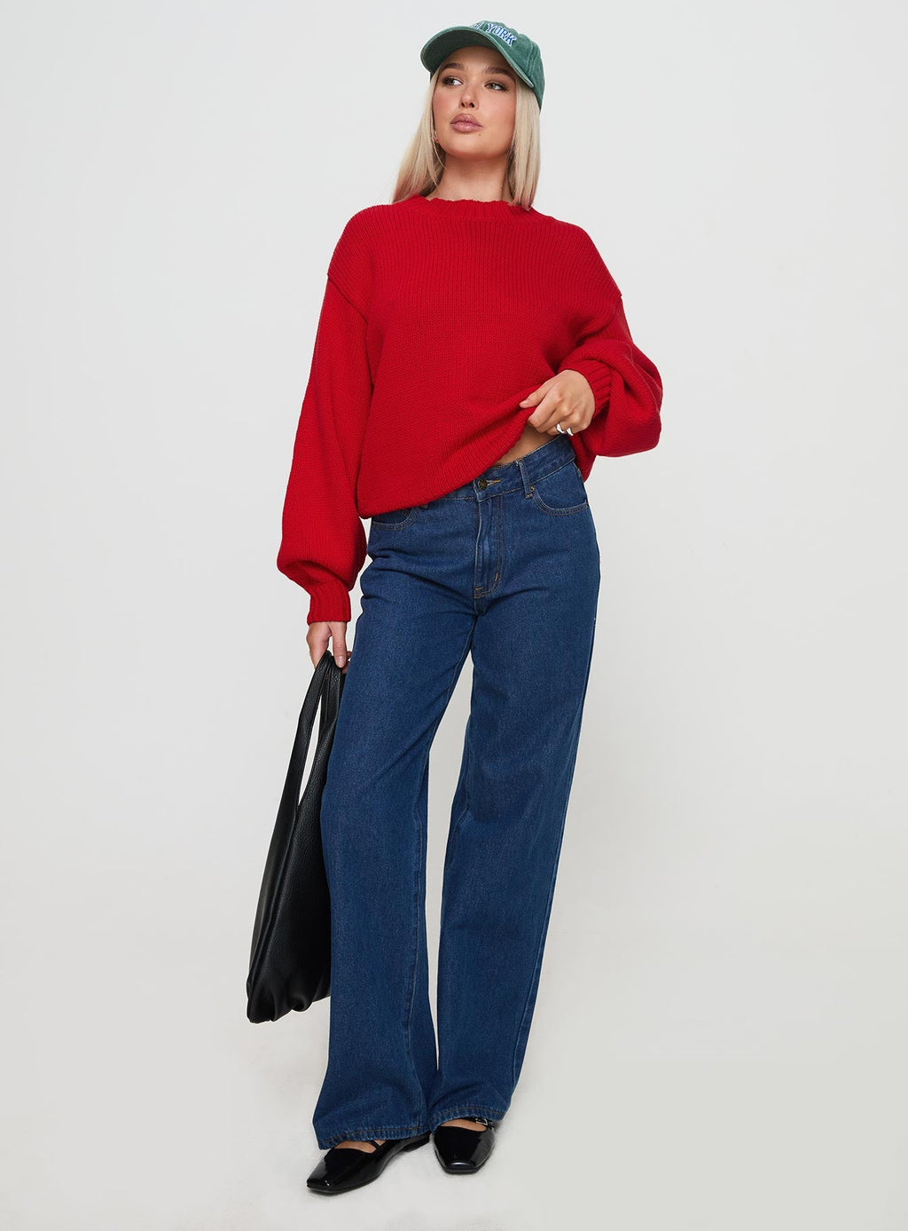 Harmony Balloon Sleeve Knit Sweater Red