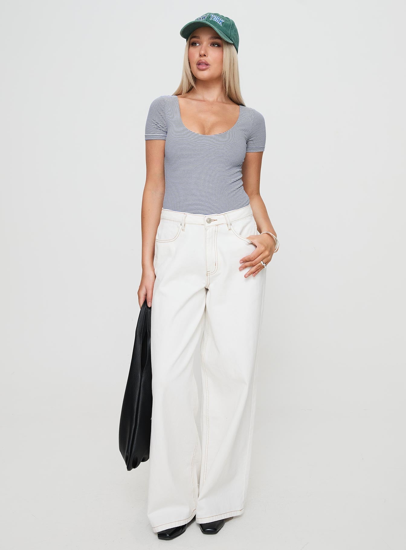 Brynne Bodysuit White / Navy Stripe