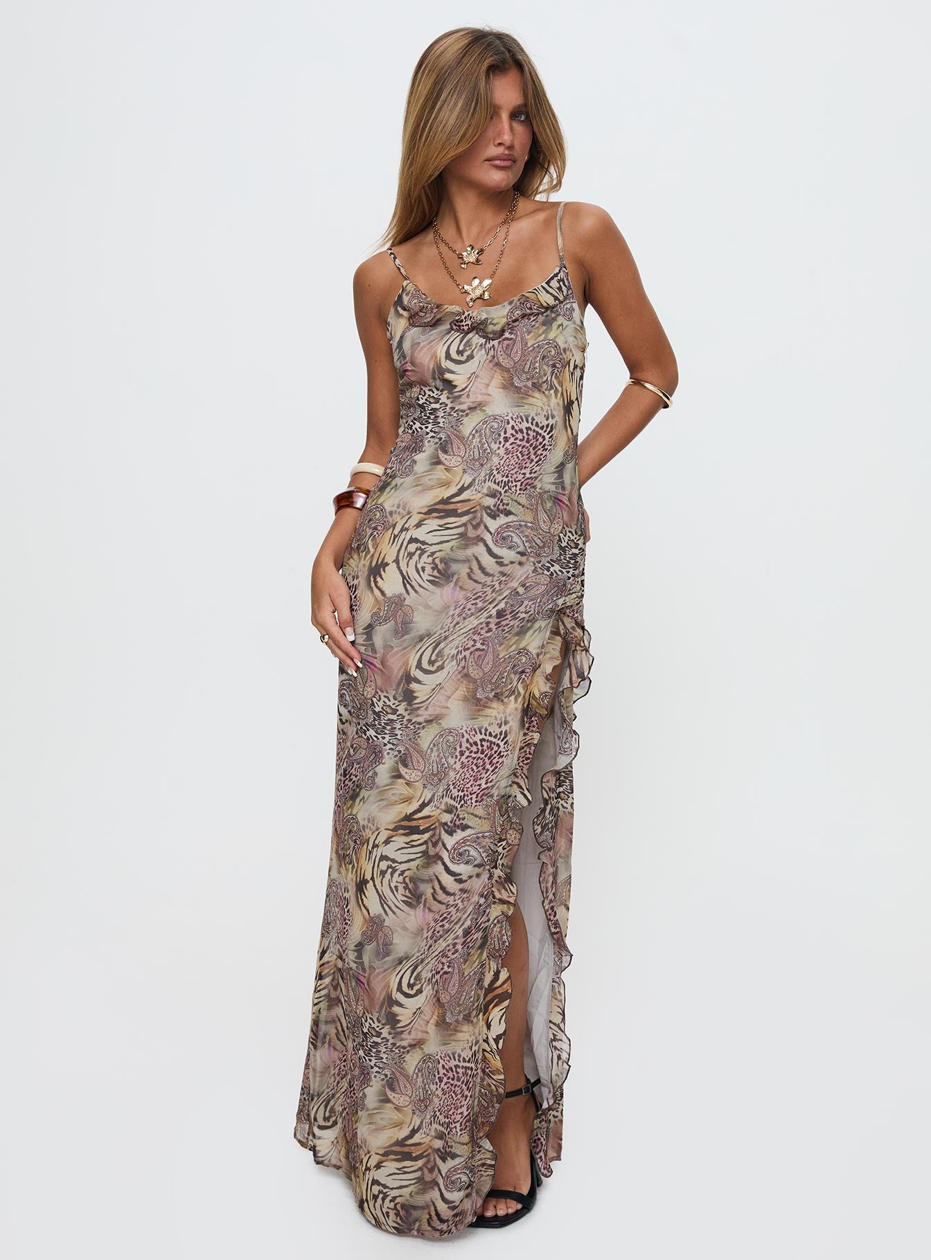 Sympathize Frill Split Maxi Dress Multi
