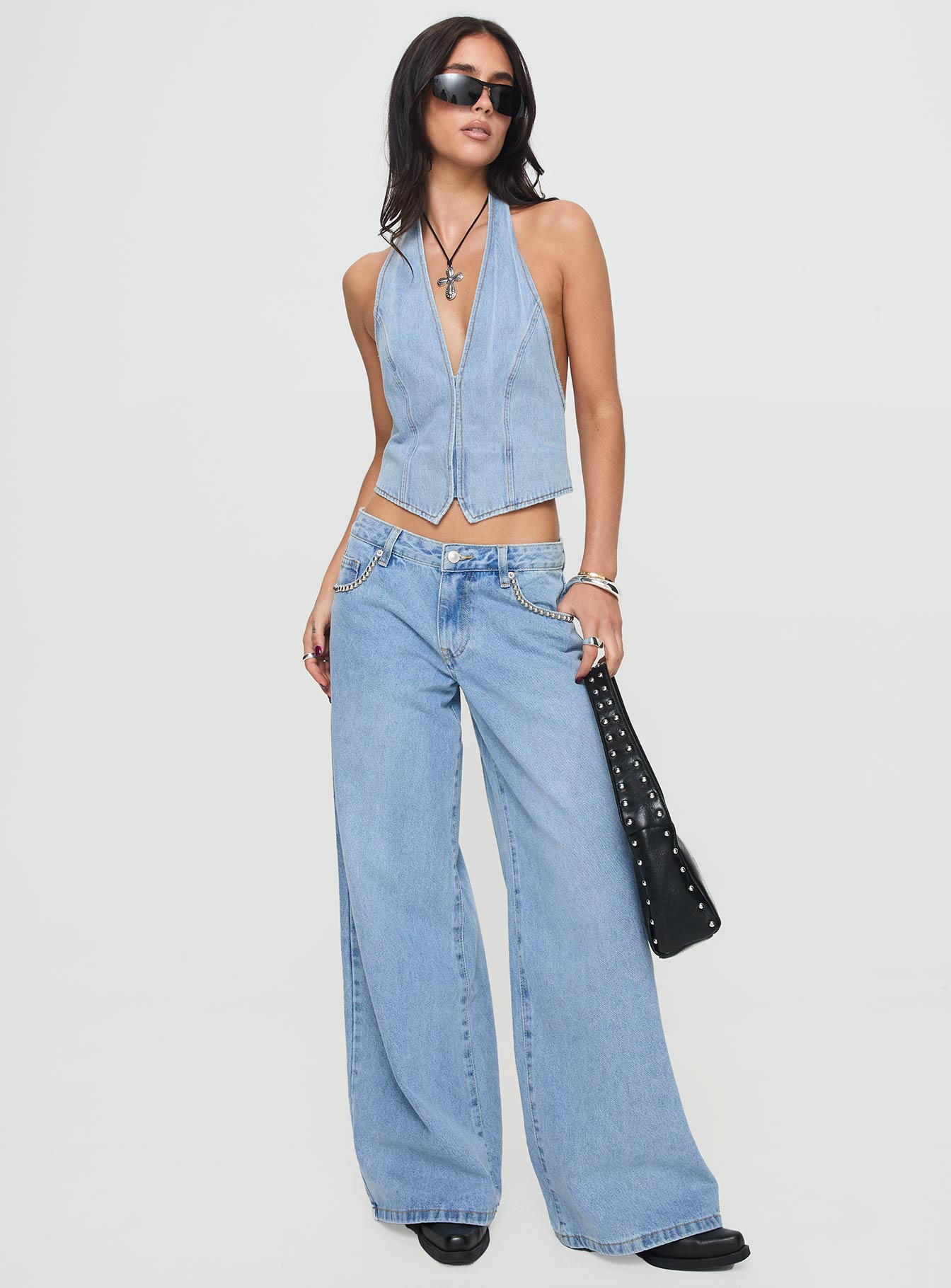 Pearlisle Low Rise Baggy Jeans Light Wash