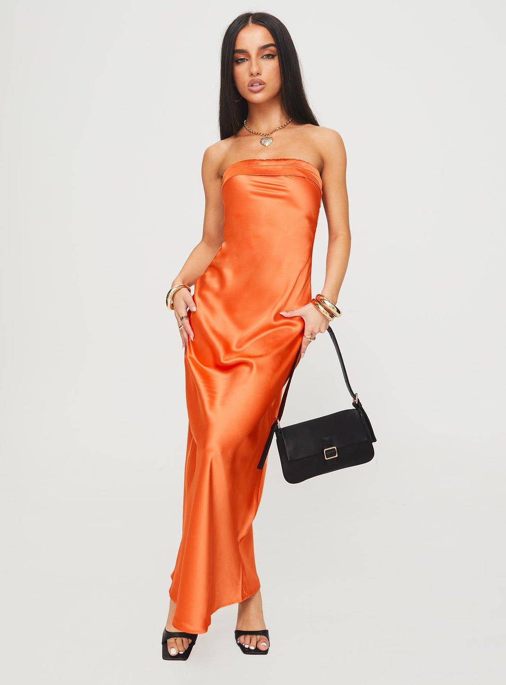 Citrus Kiss Strapless Maxi Dress Orange