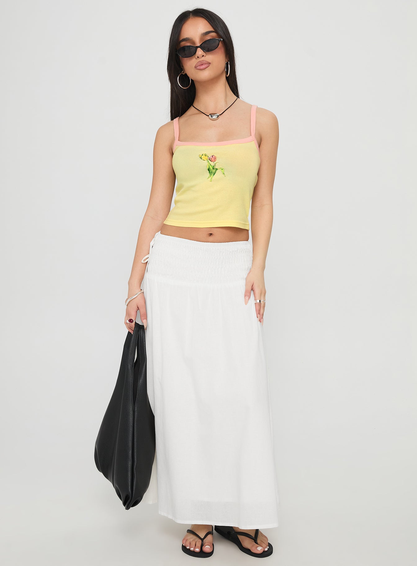 Vence Ruched Maxi Skirt White