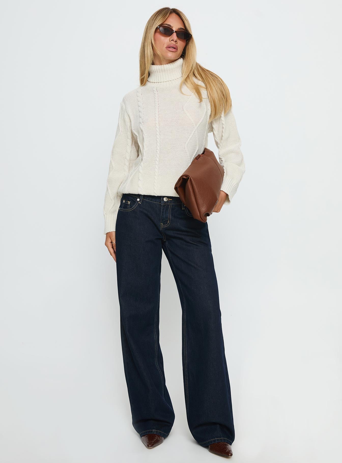 Tarynne Cable Knit Turtle Neck Sweater Beige