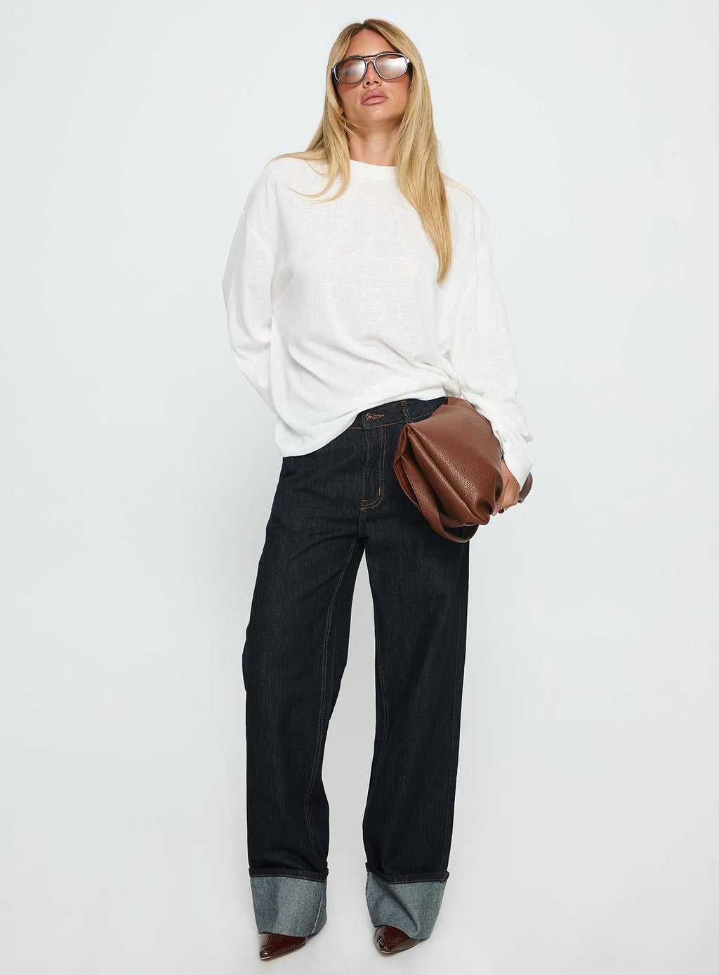 Zaydee Oversized Long Sleeve Top White