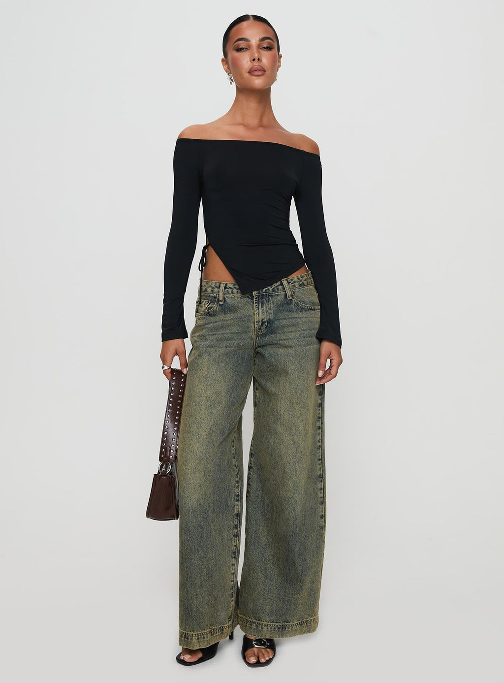 Endellion Off Shoulder Long Sleeve Top Black