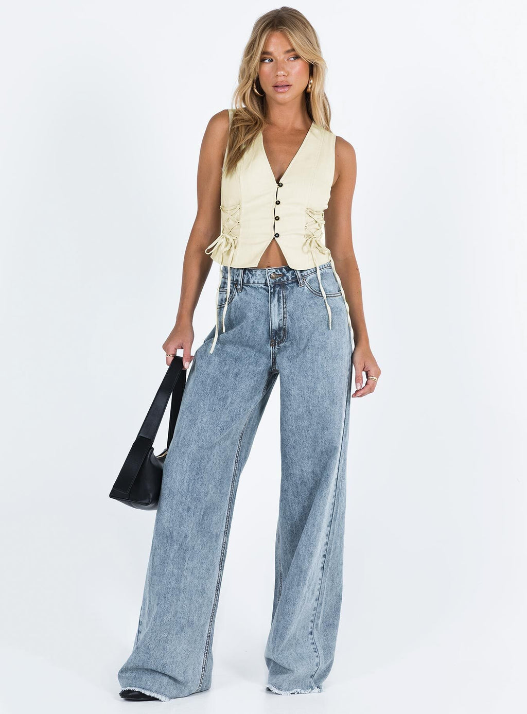 Eivissa High Rise Baggy Jeans Faded Denim