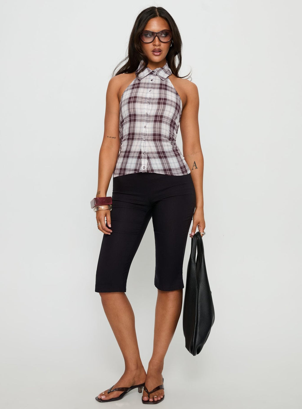 Klossie Halter Button Down Top Multi Check