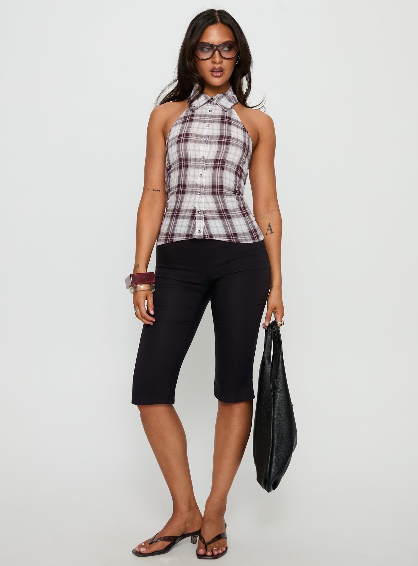 Klossie Halter Button Down Top Multi Check