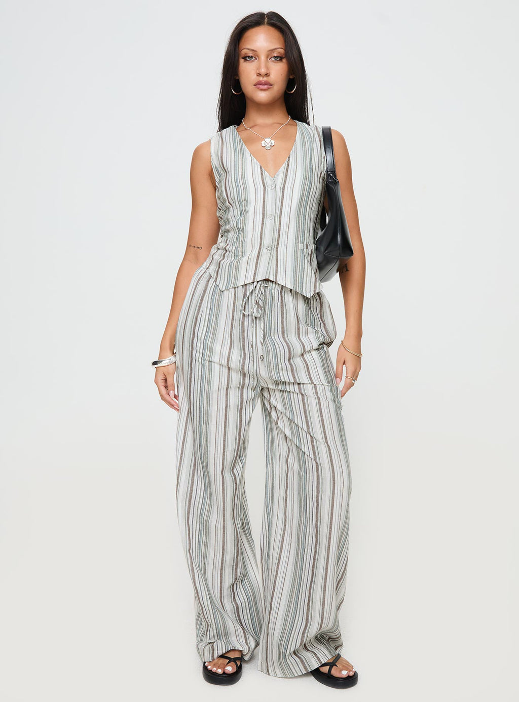 Flutters Vest Top White / Blue Stripe