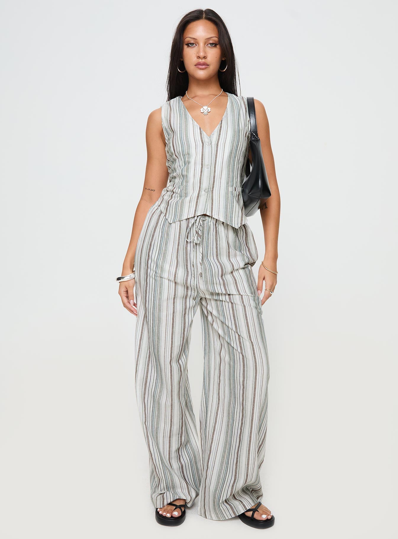 Flutters Vest Top White / Blue Stripe