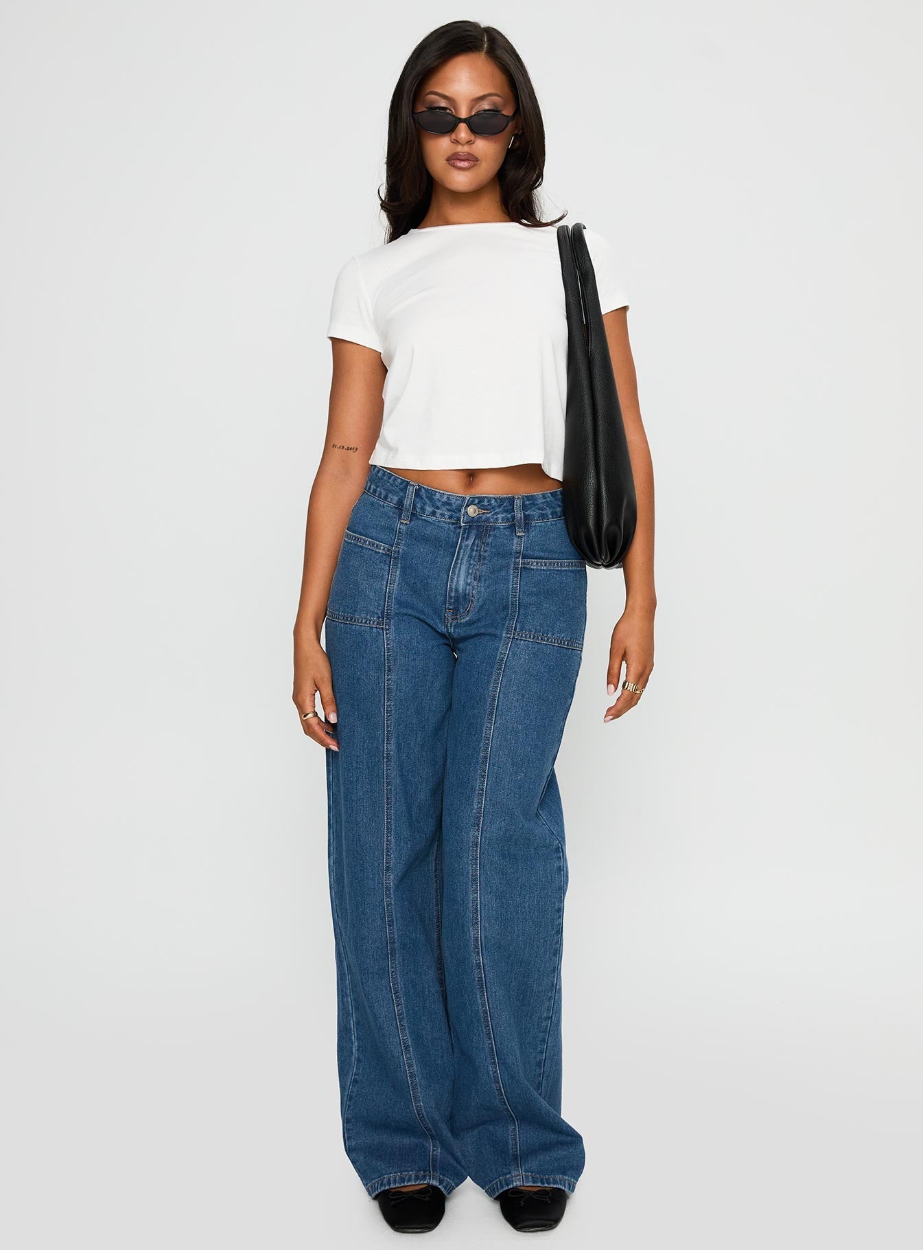 Taji Mid Rise Wide Leg Jeans Dark Blue