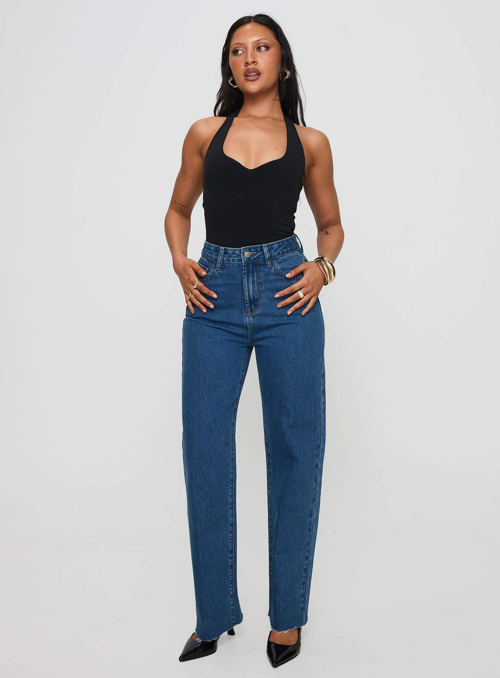 Kalinda High Rise Straight Leg Jeans Mid Blue