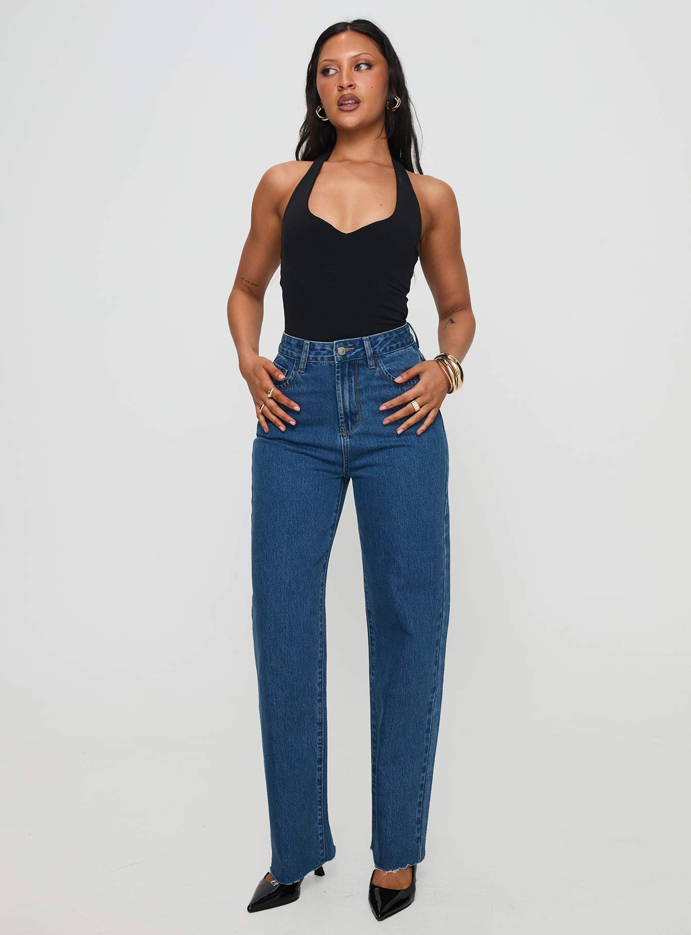 Kalinda High Rise Straight Leg Jeans Mid Blue