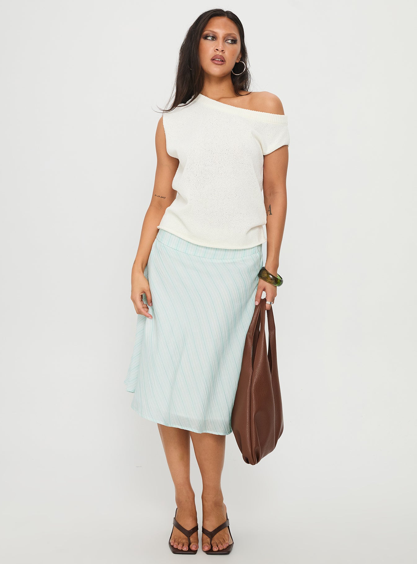 Alunara Midi Skirt Aqua Stripe