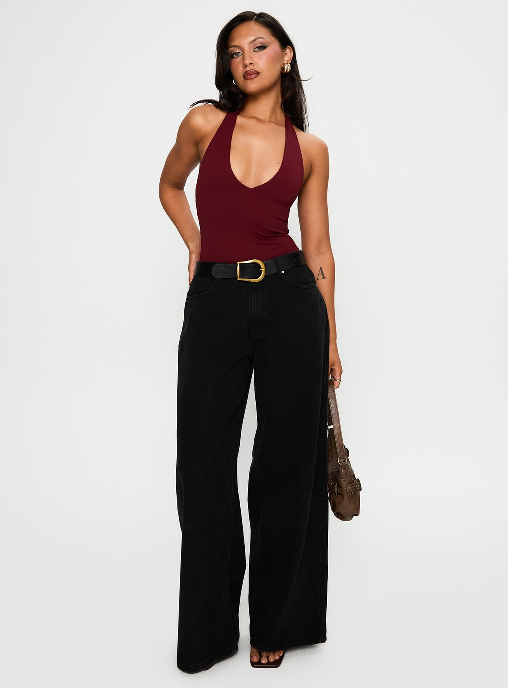 Someone New Halter Bodysuit Burgundy