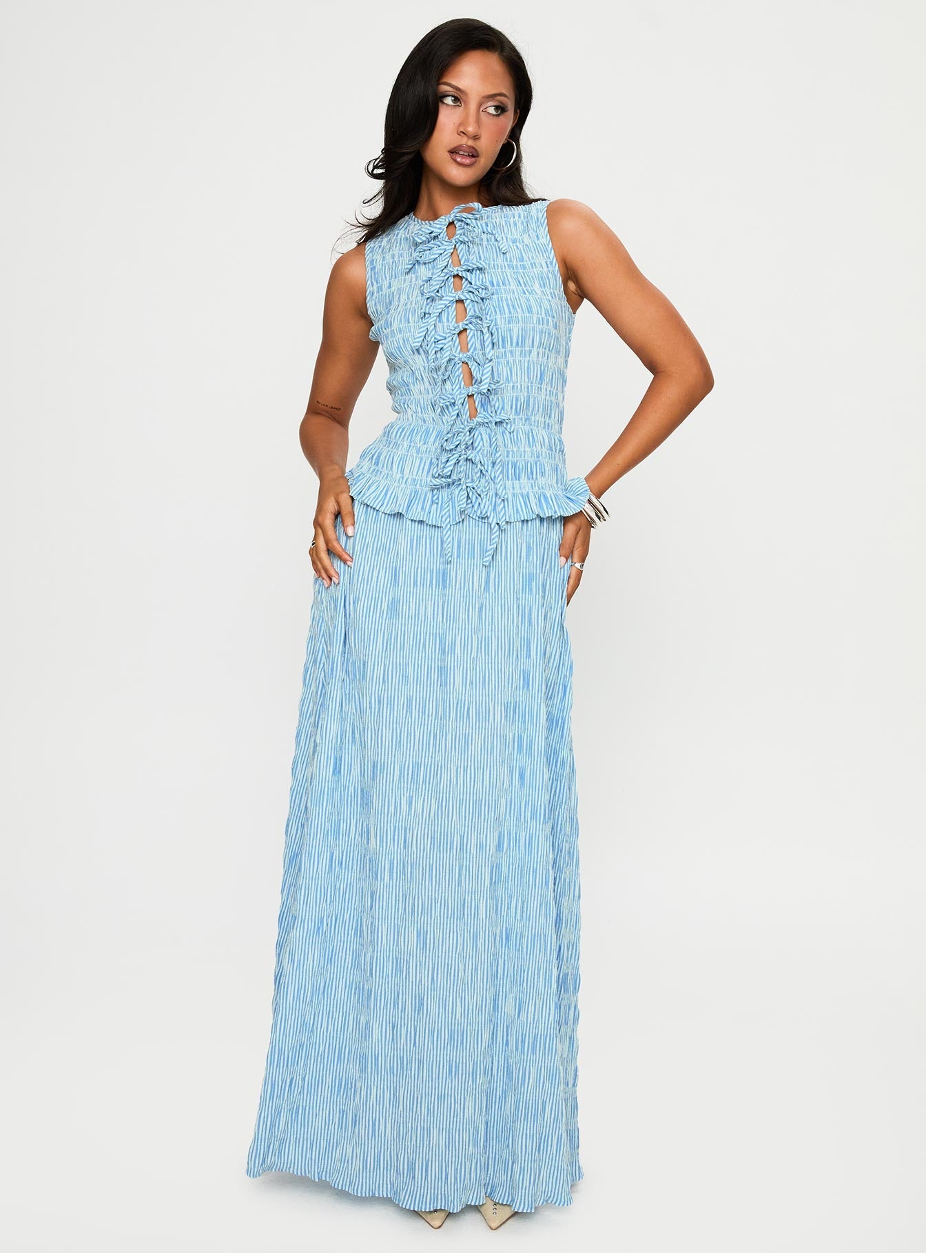 Songbird Shirred Maxi Dress Blue