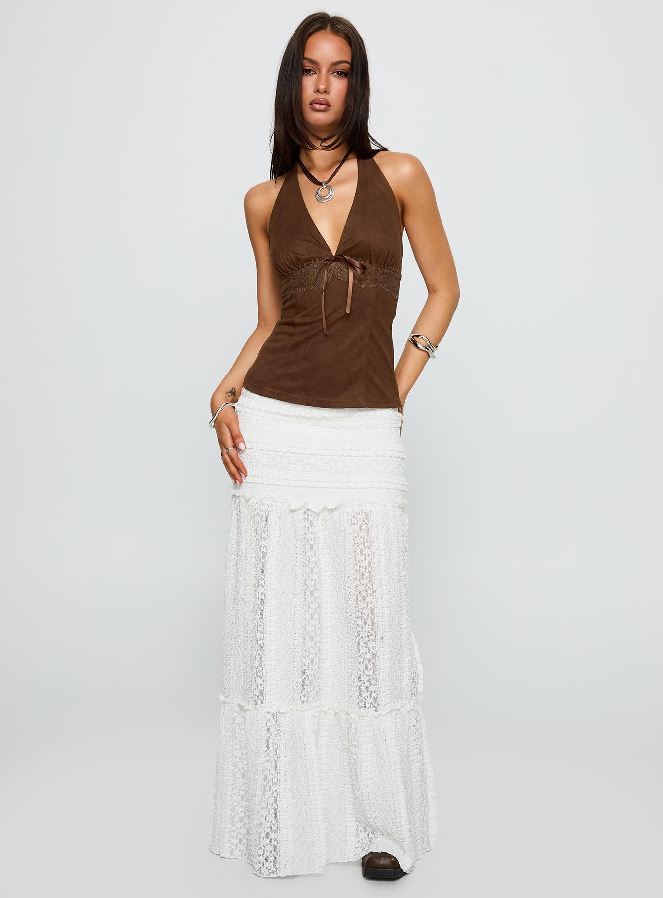 Emanuella Lace Maxi Skirt White