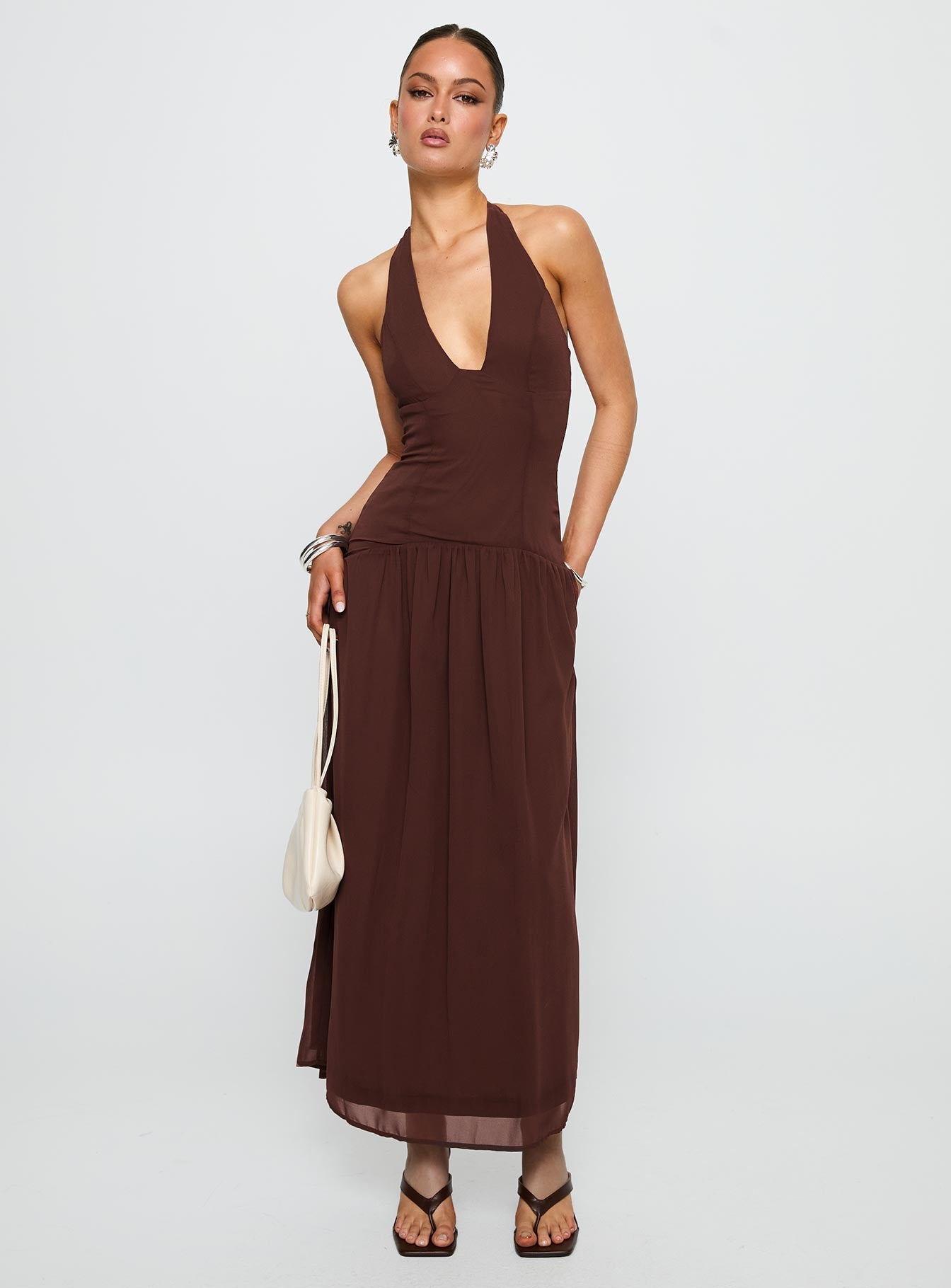 Chestnut Drop Waist Maxi Dress Brown