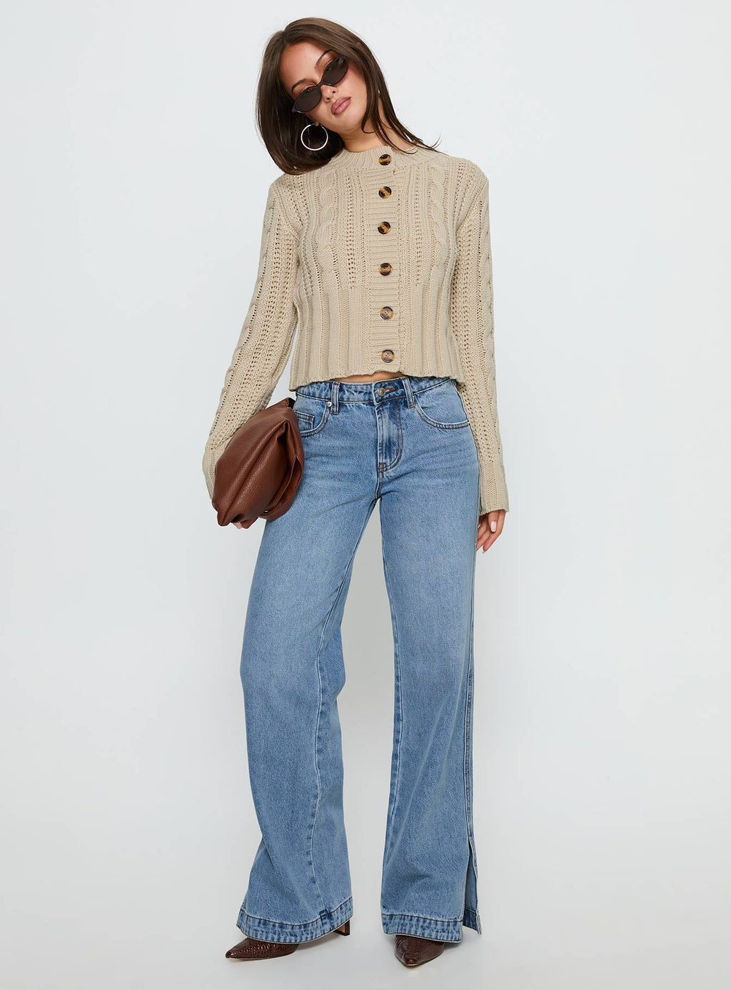 Donielle Cable Knit Cardigan Beige