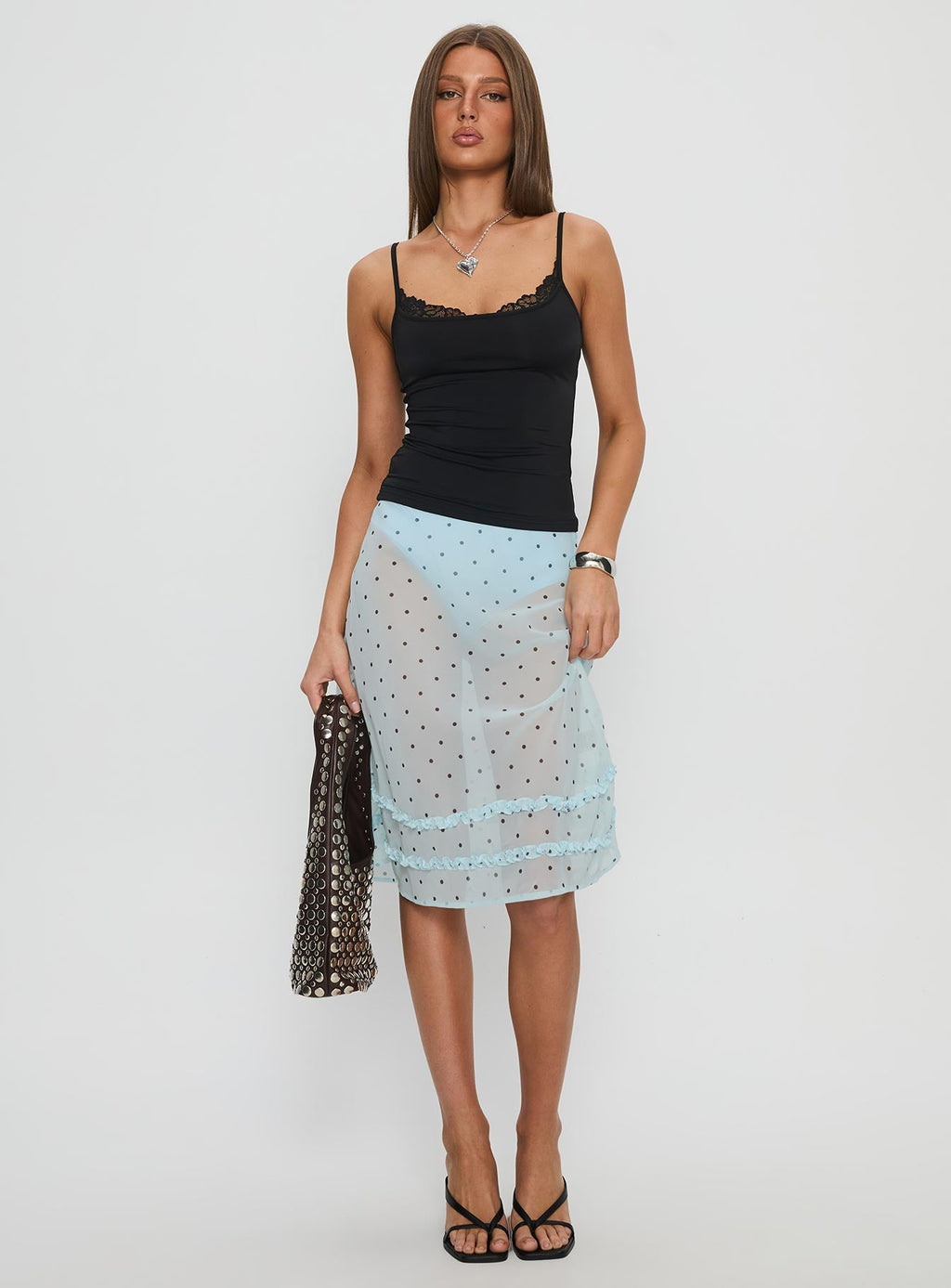 Lyza Sheer Midi Skirt Blue Polka