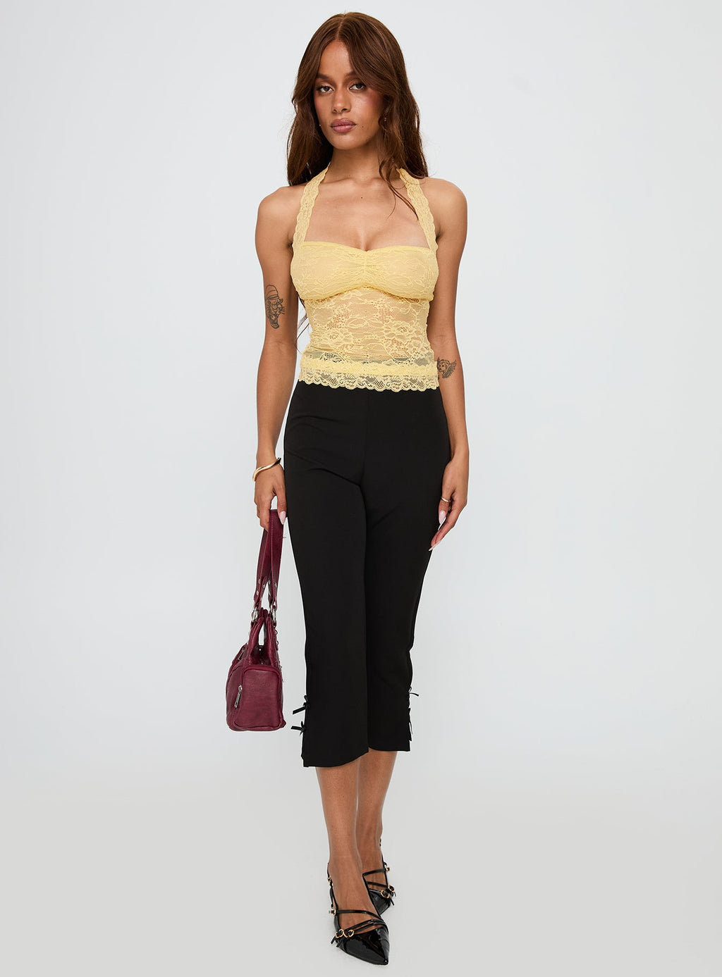 Fantasize Lace Halter Top Yellow