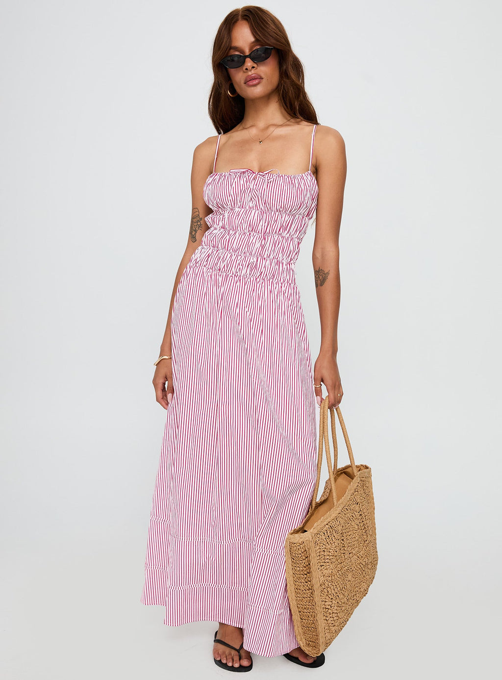 Loralei Shirred Maxi Dress Red Stripe