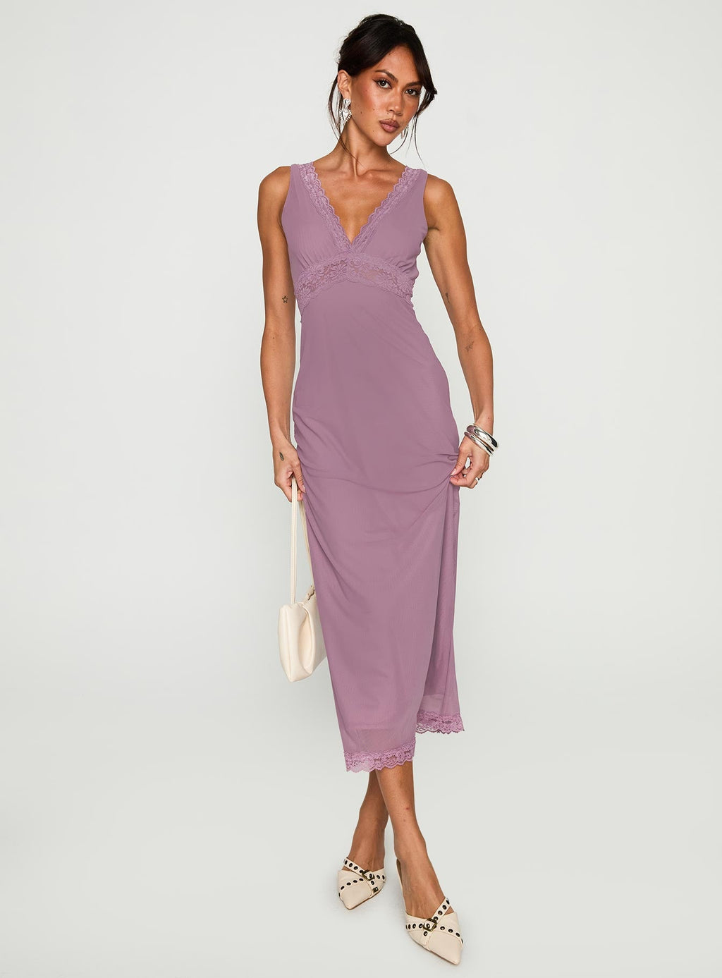 Between The Lines Lace Trim Maxi Dress Purple