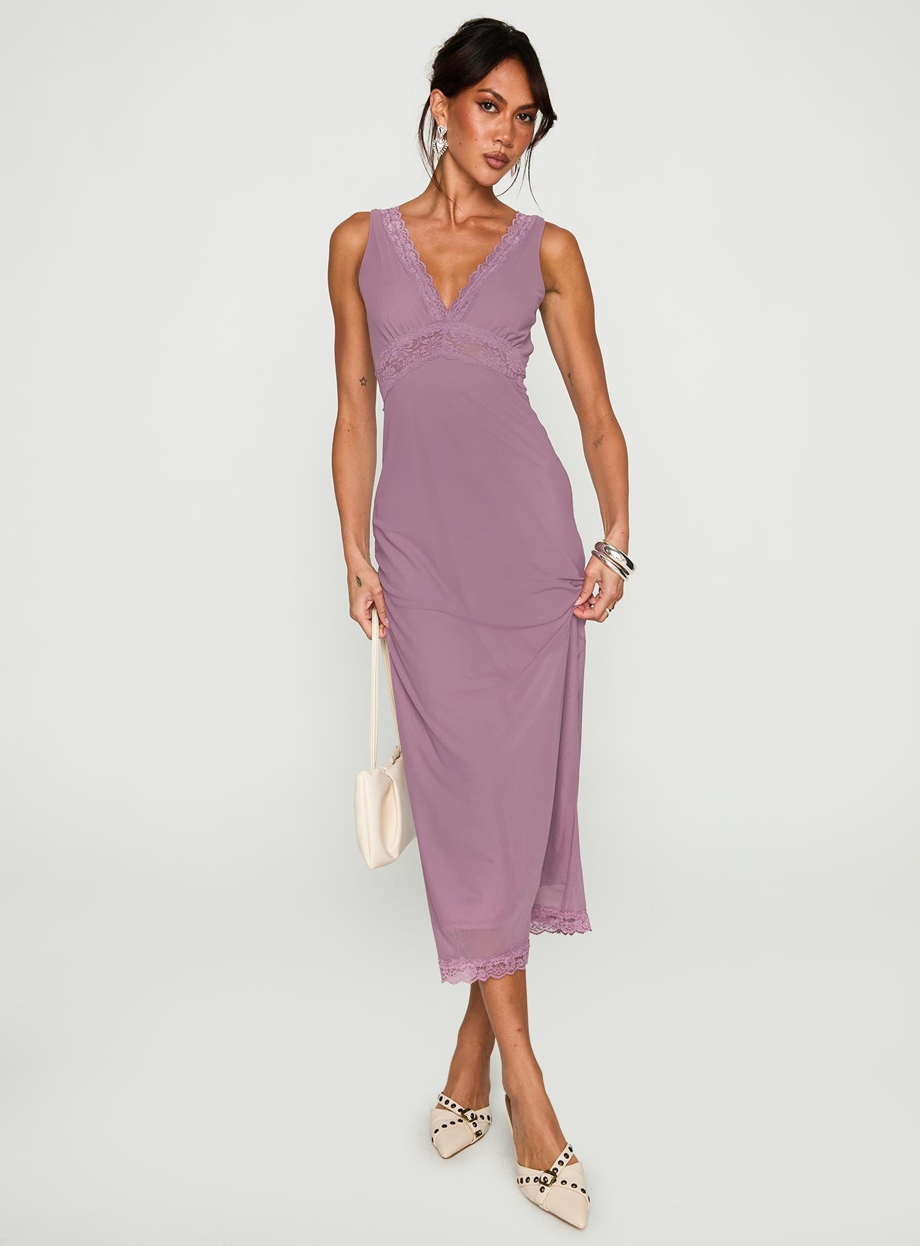 Between The Lines Lace Trim Maxi Dress Purple
