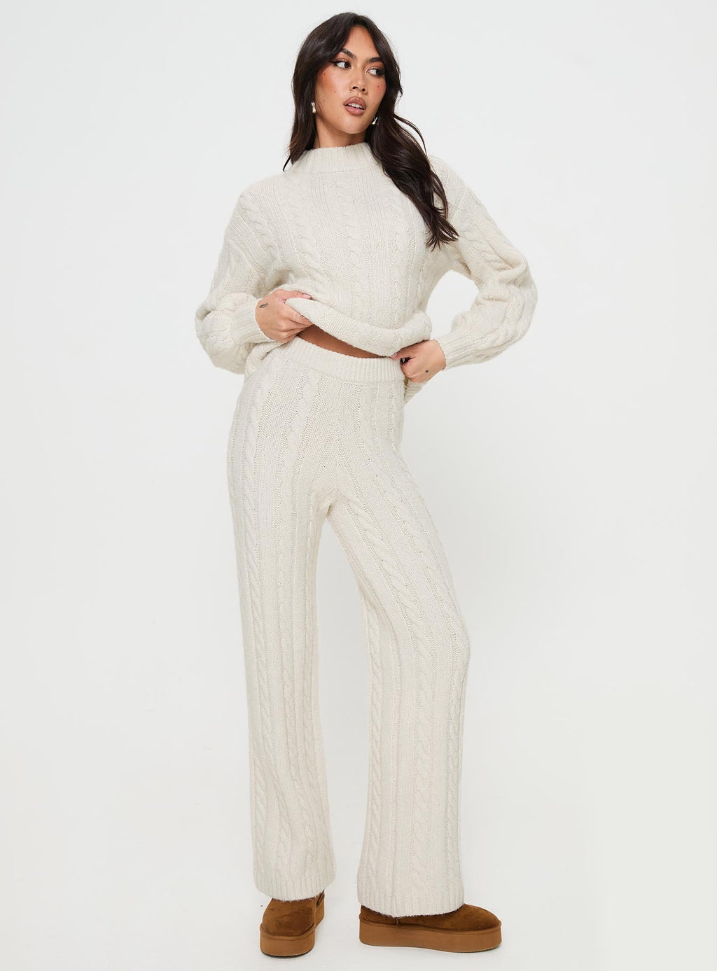 Sharif Cable Knit Pants Beige
