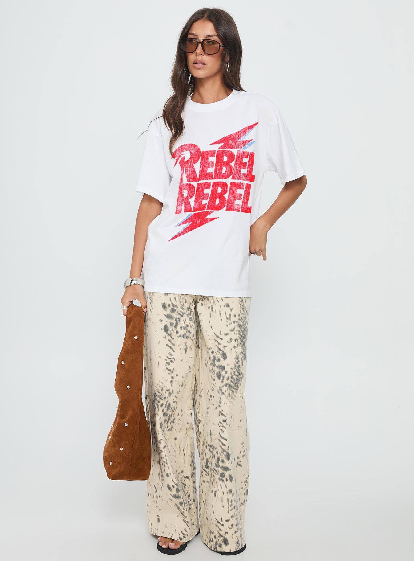 Rebel Rebel Oversized Graphic Top White