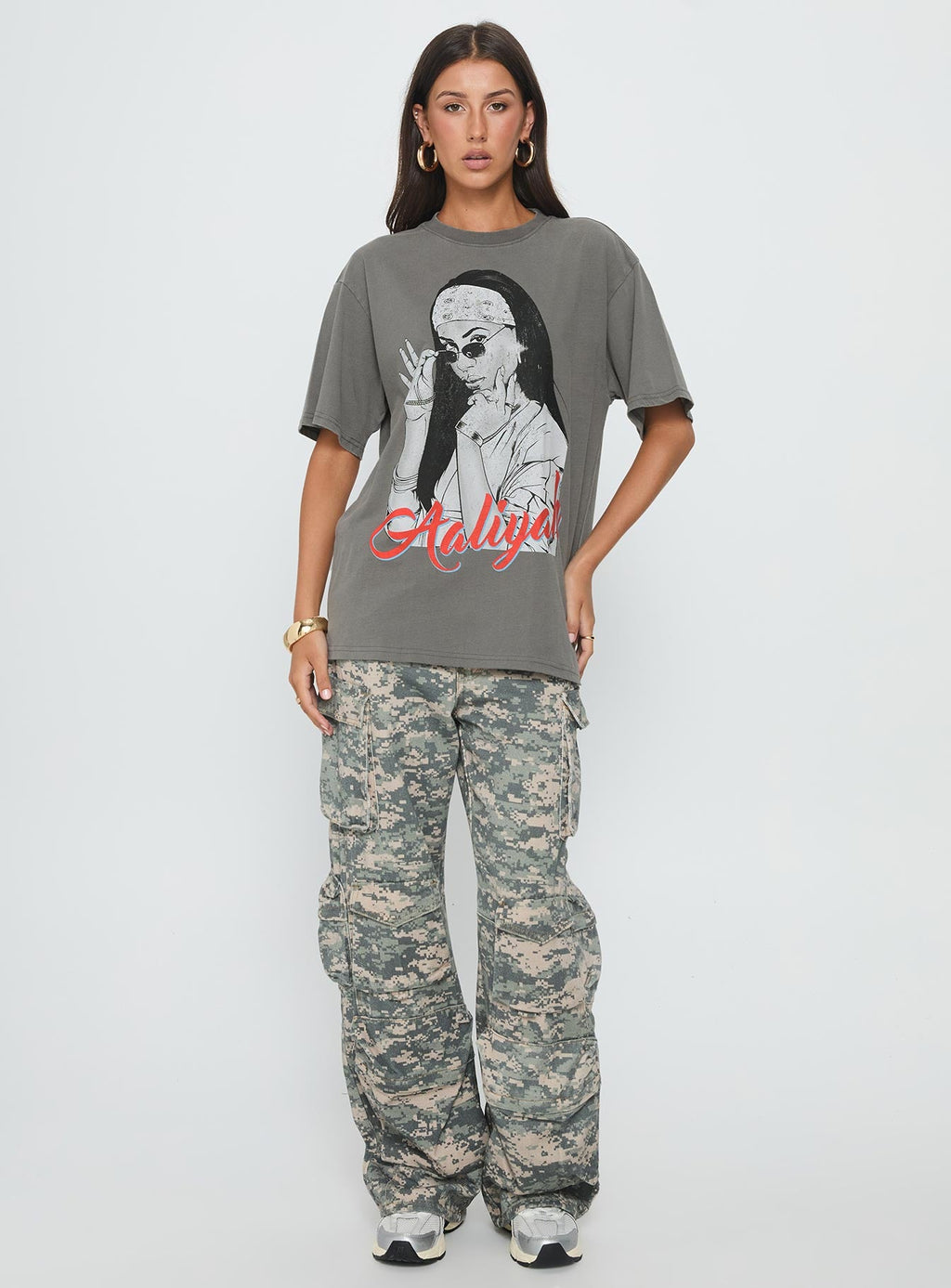 More Than A Woman Oversized Graphic Top Grey