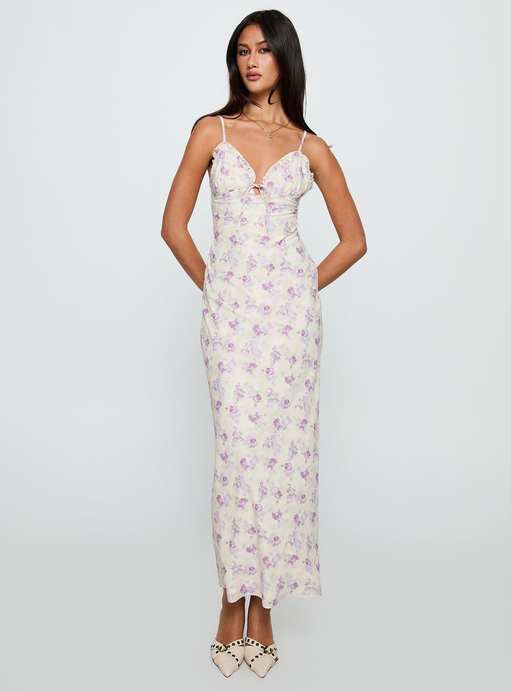 Jessamine Frill Maxi Dress White / Lilac