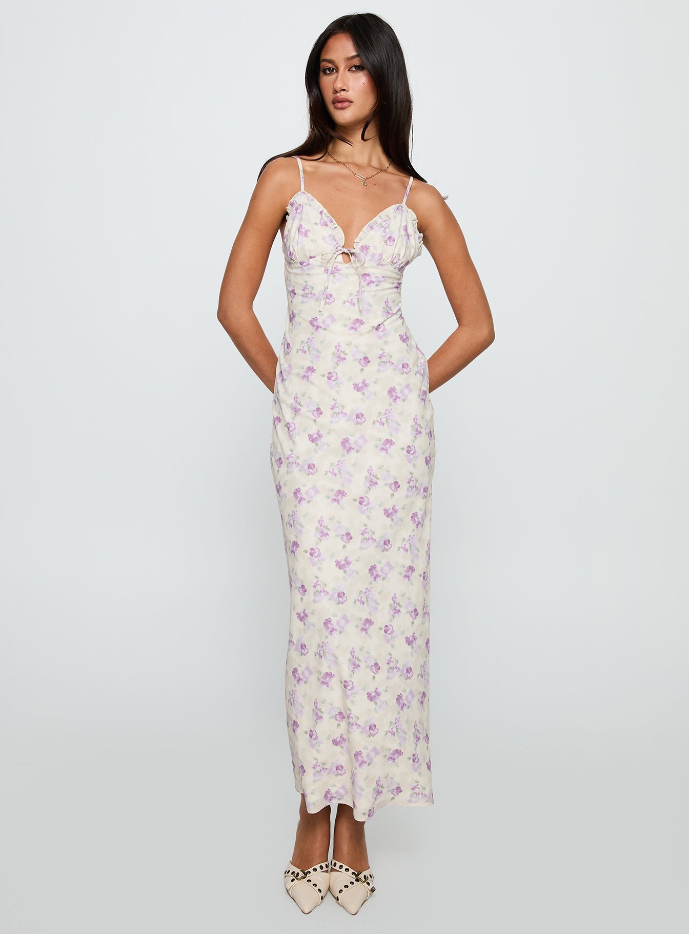 Jessamine Frill Maxi Dress White / Lilac