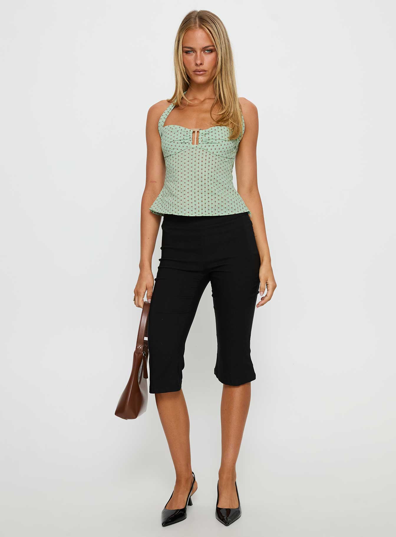 Isabetta Halter Top Green Polka