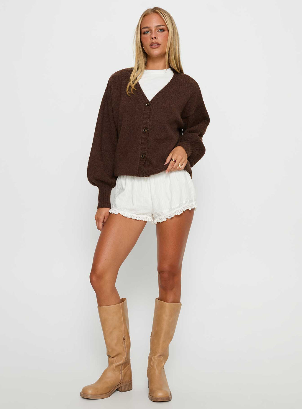 Eartha V Neck Knit Sweater Brown