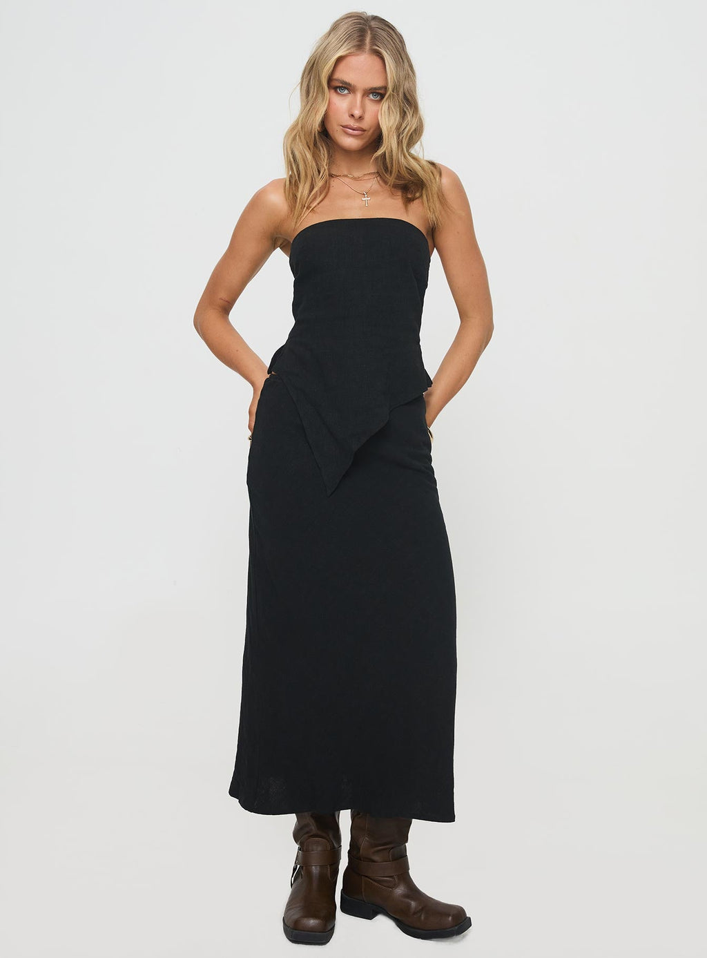 Ermias Linen Blend Midi Skirt Black