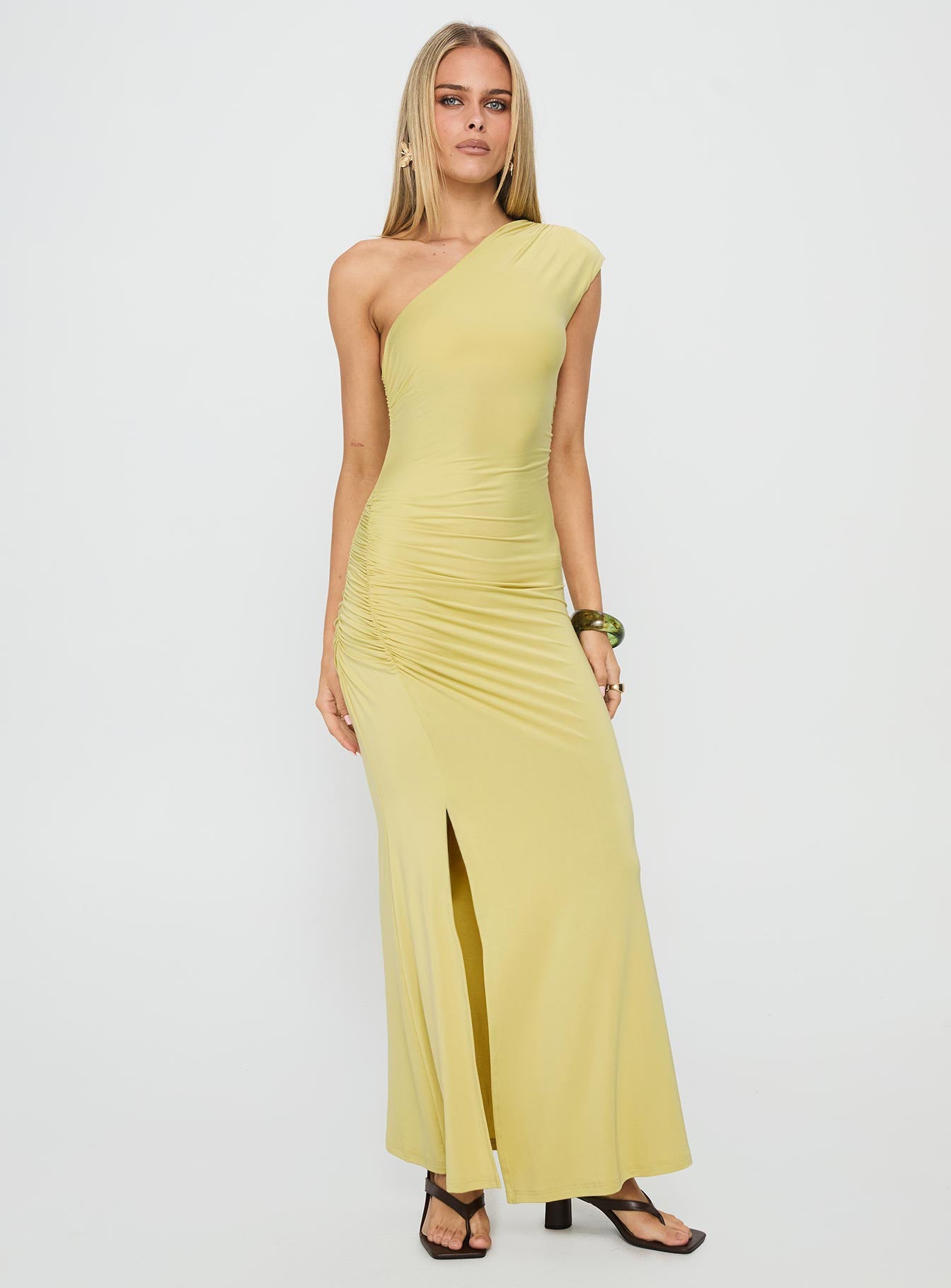 Yvonna Ruched Maxi Dress Citrus