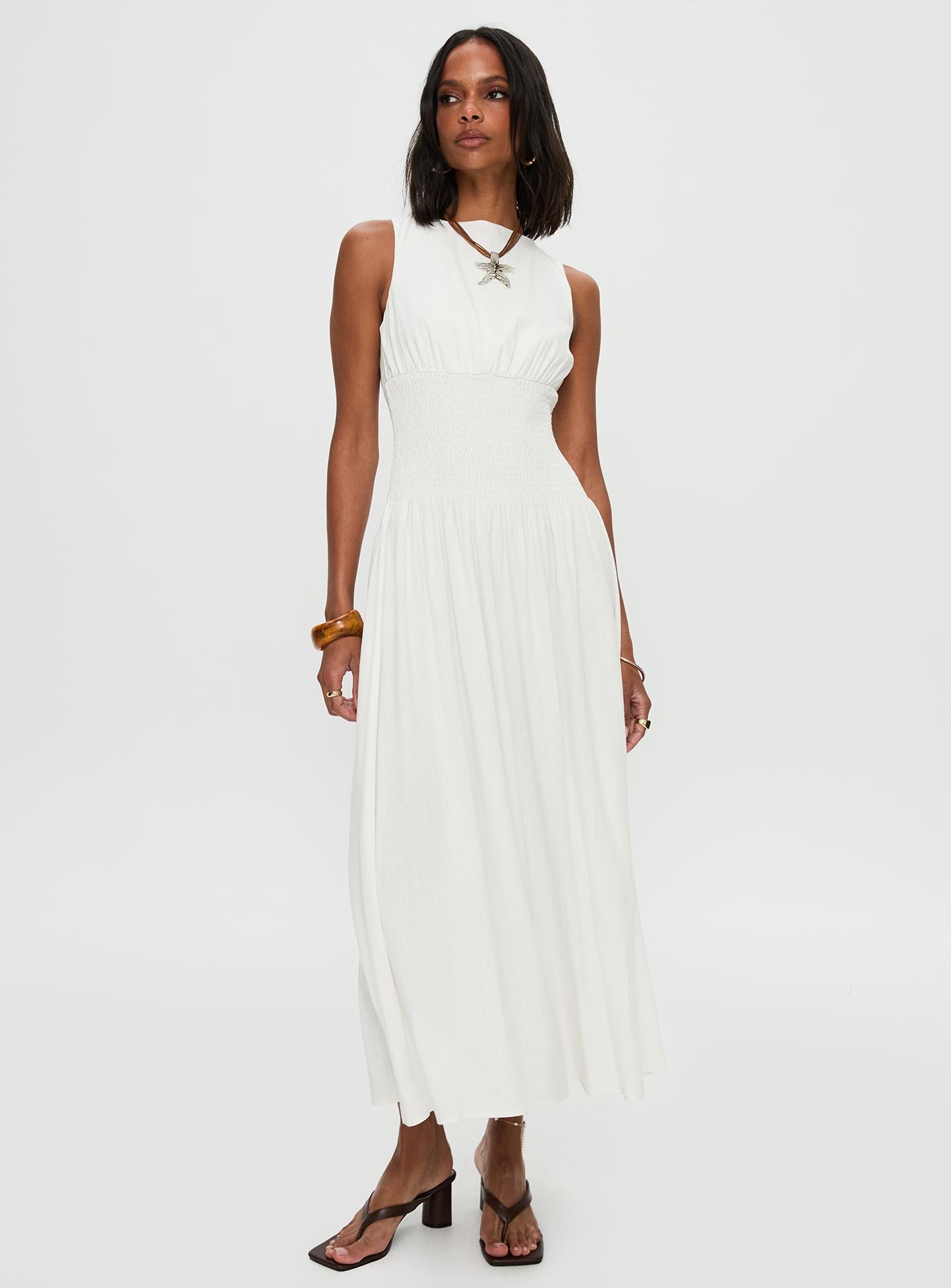 Lilienne Shirred Maxi Dress White