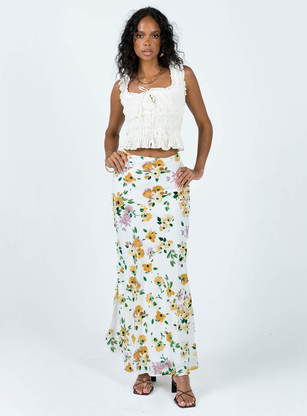 Thyme Maxi Skirt White Floral