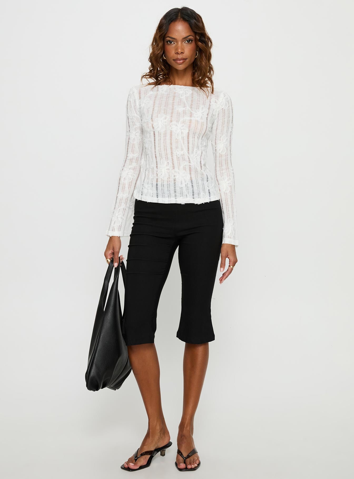 Devanie Sheer Long Sleeve Top White