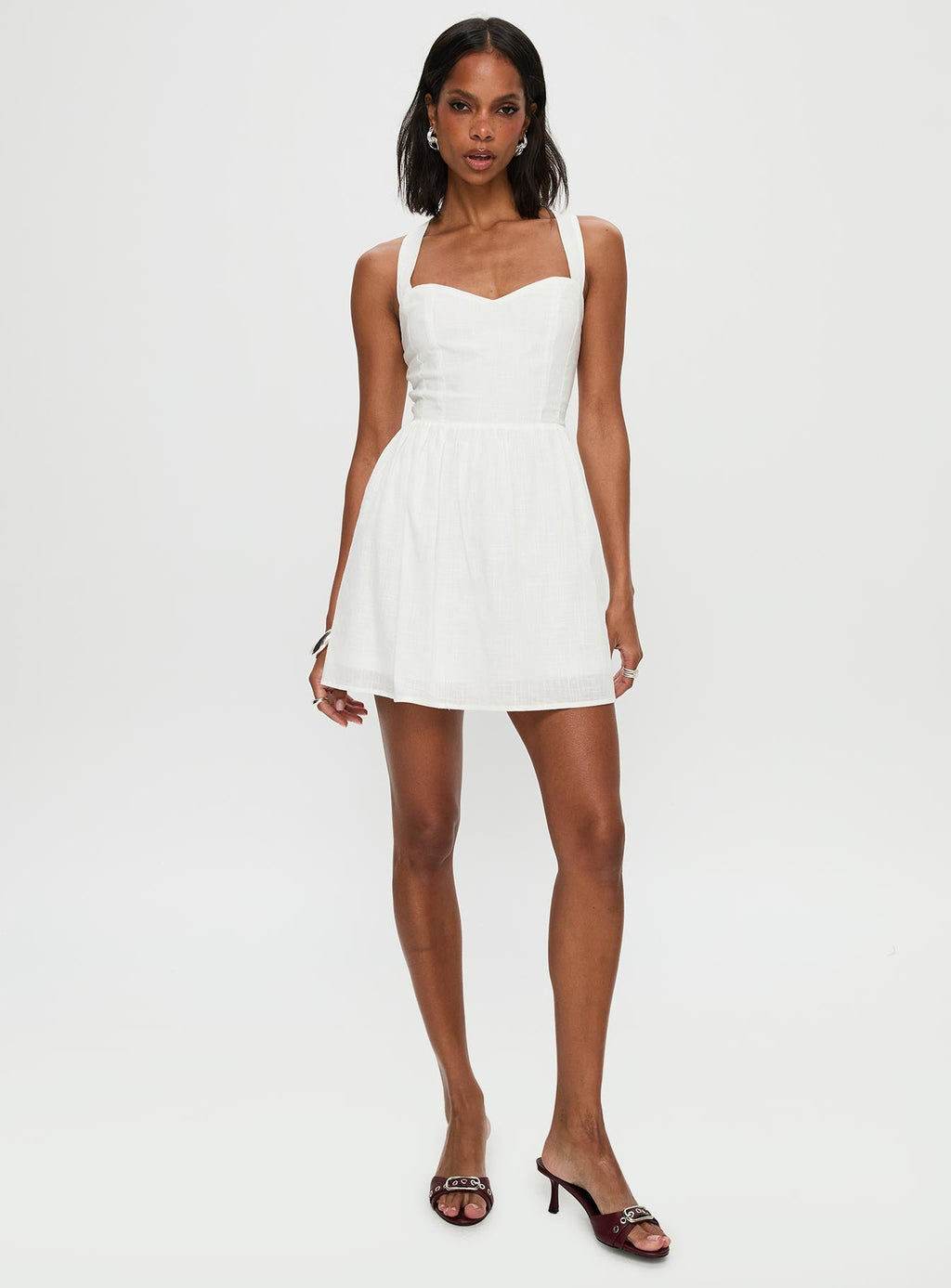 Zolena Halter Mini Dress White