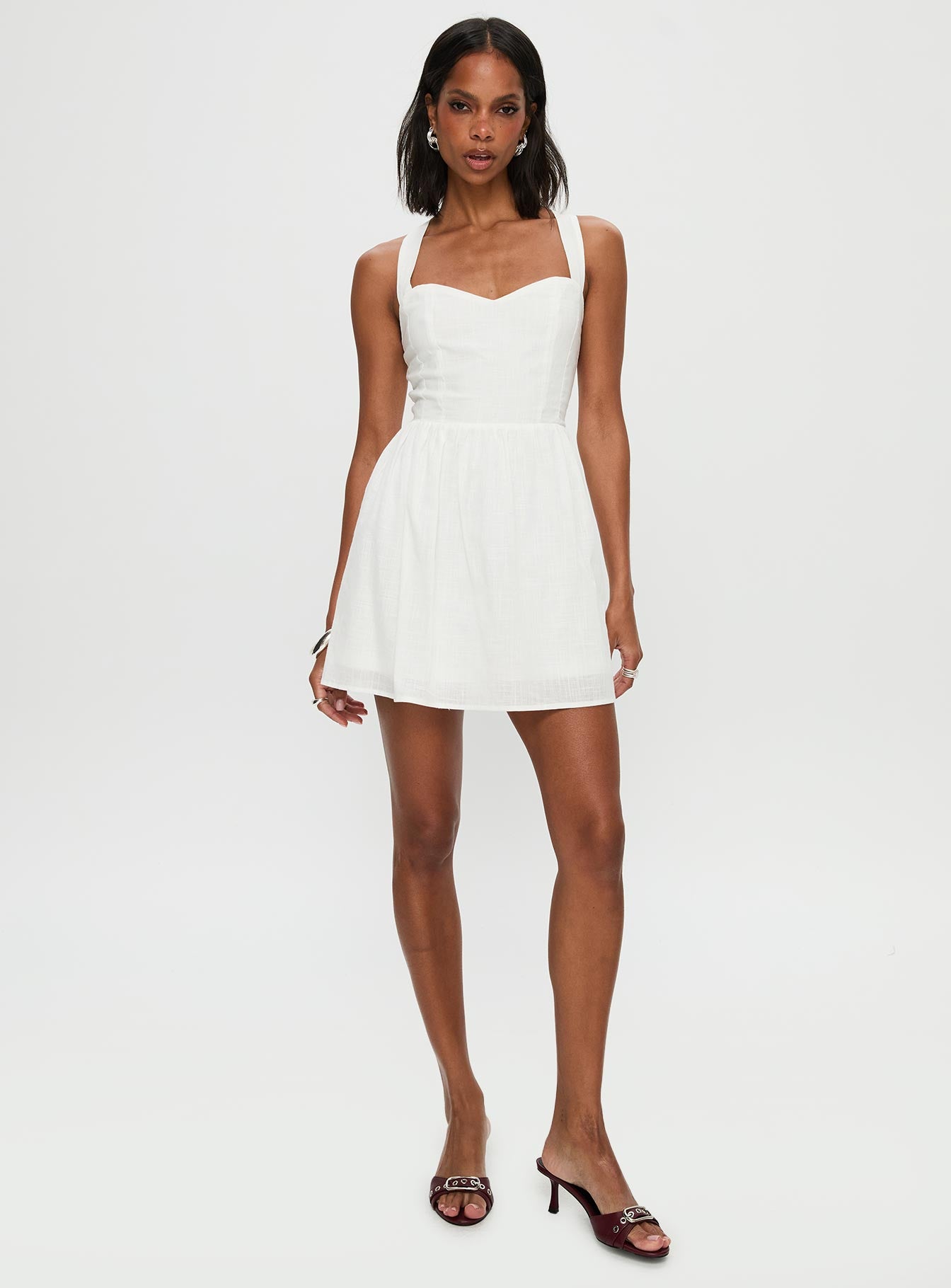Zolena Halter Mini Dress White
