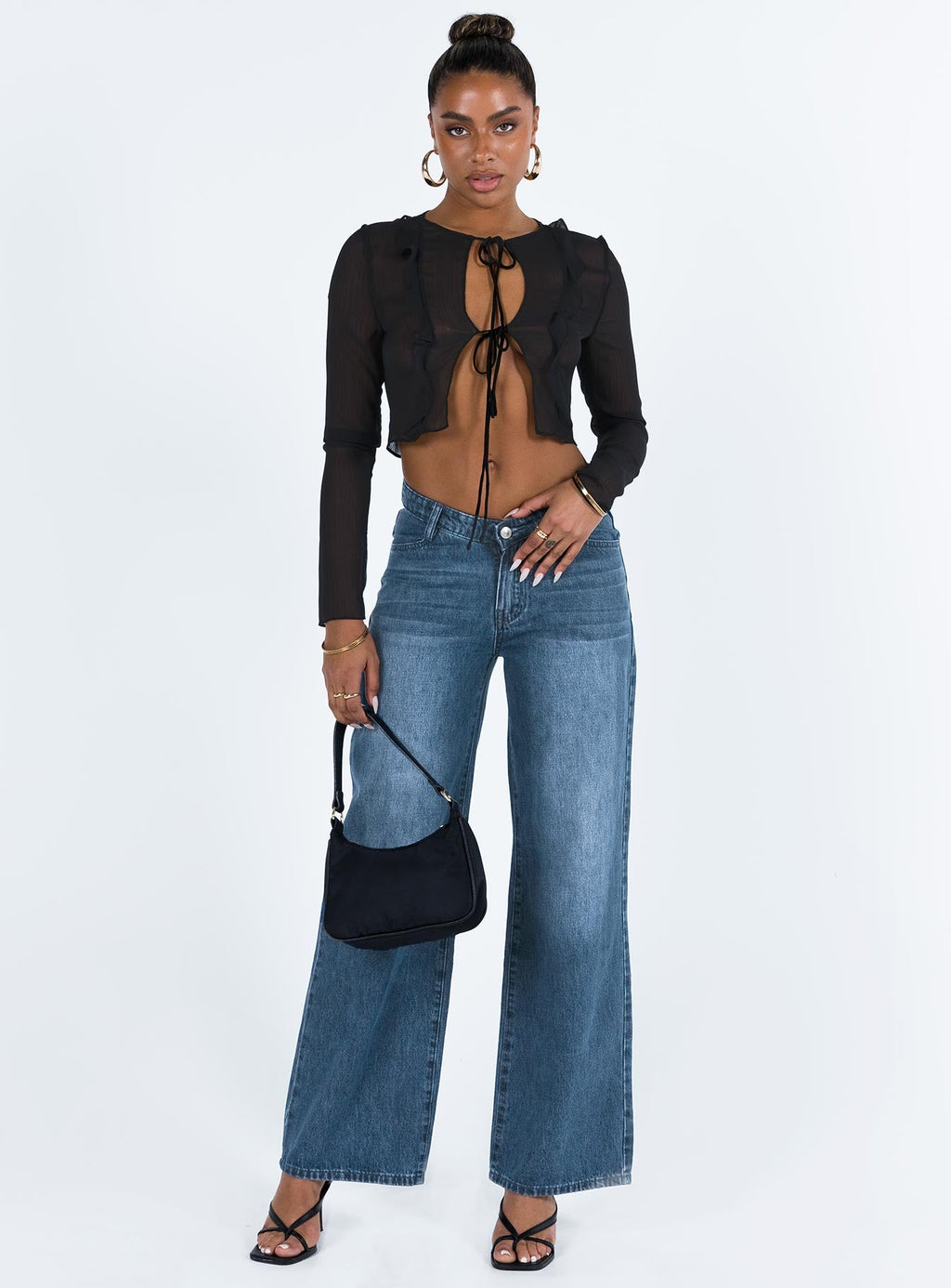 Karol V-waist Wide Leg Jeans Dark Wash Denim
