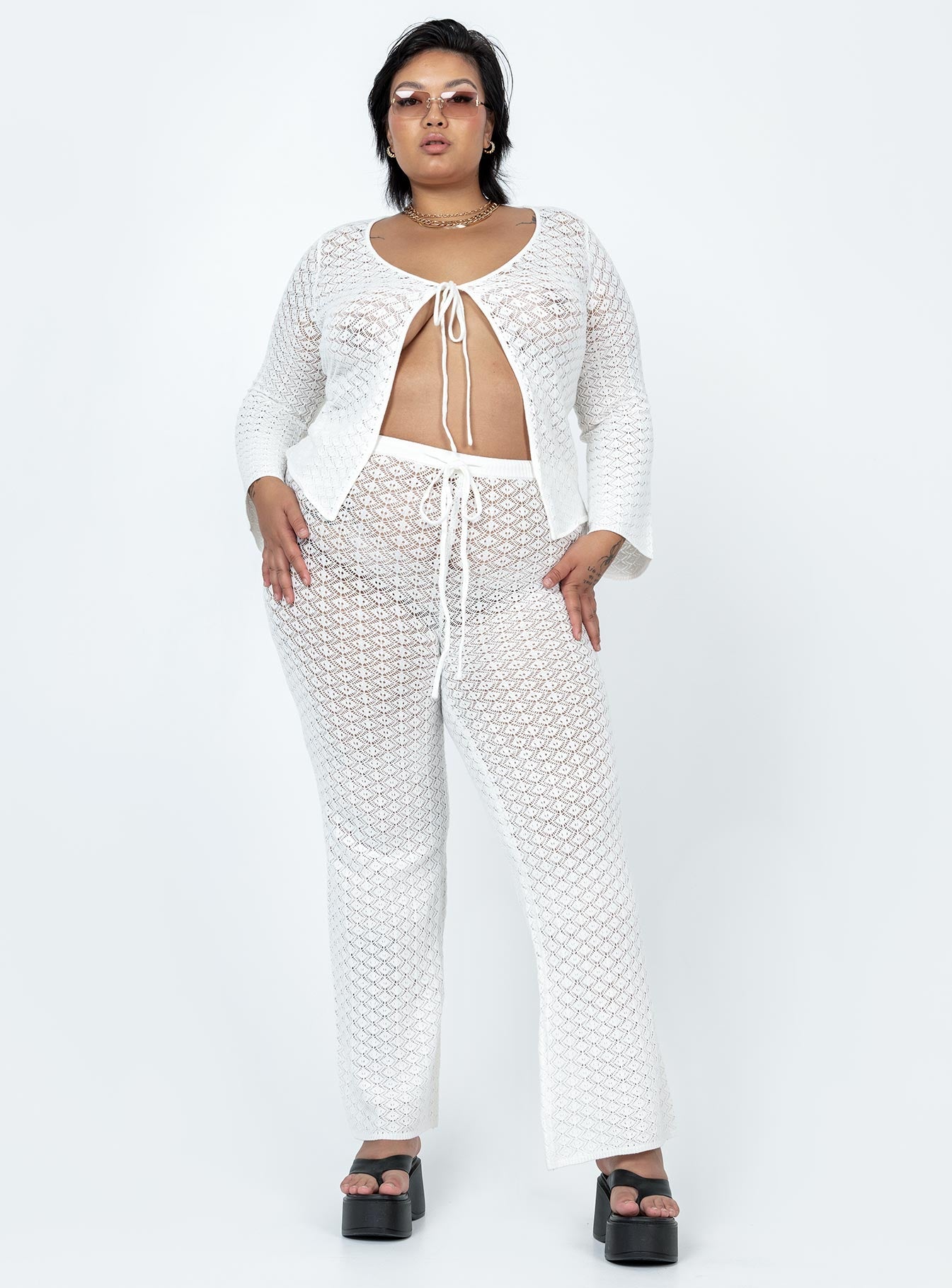 Wild & Free Crochet Pants Curve White