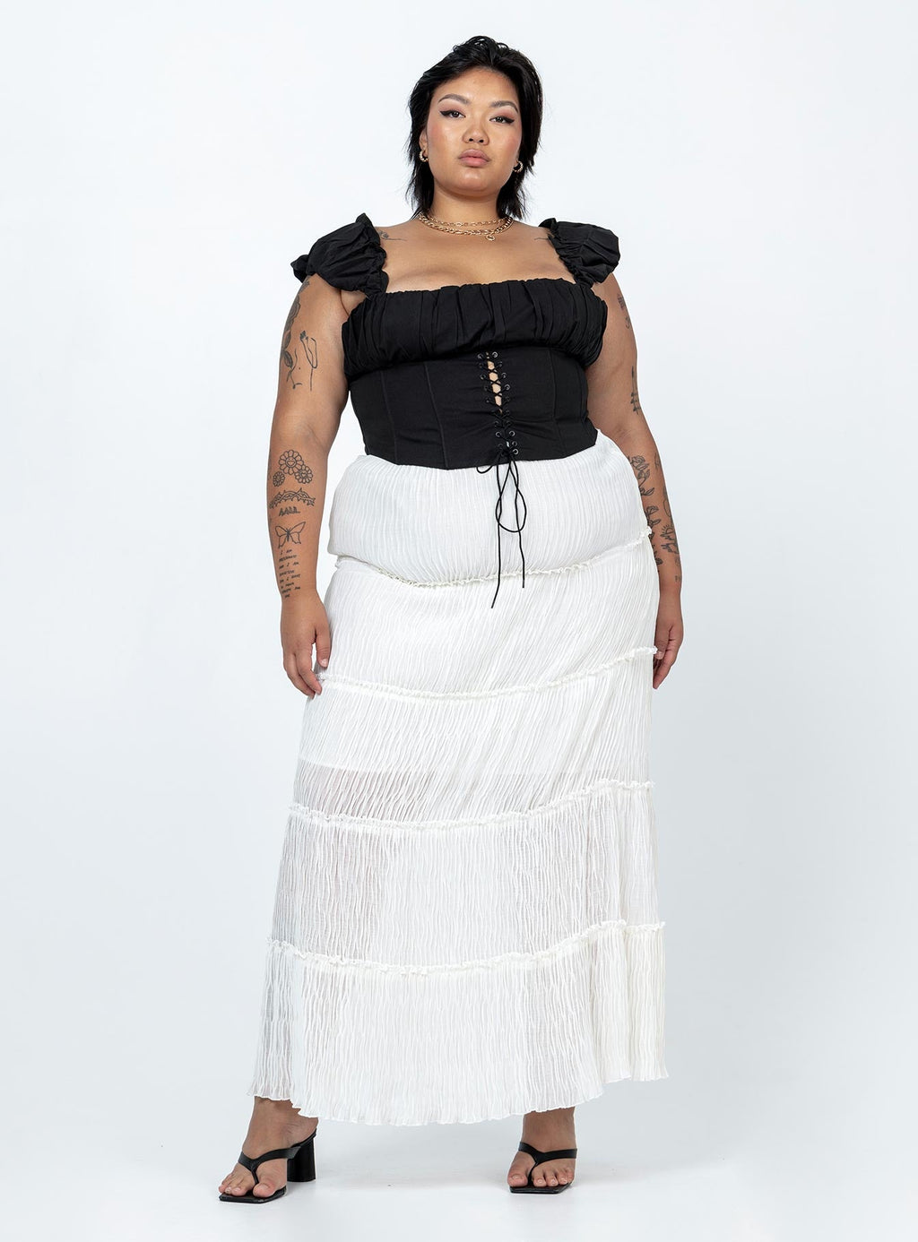Sun Down Mid Rise Maxi Skirt Curve White