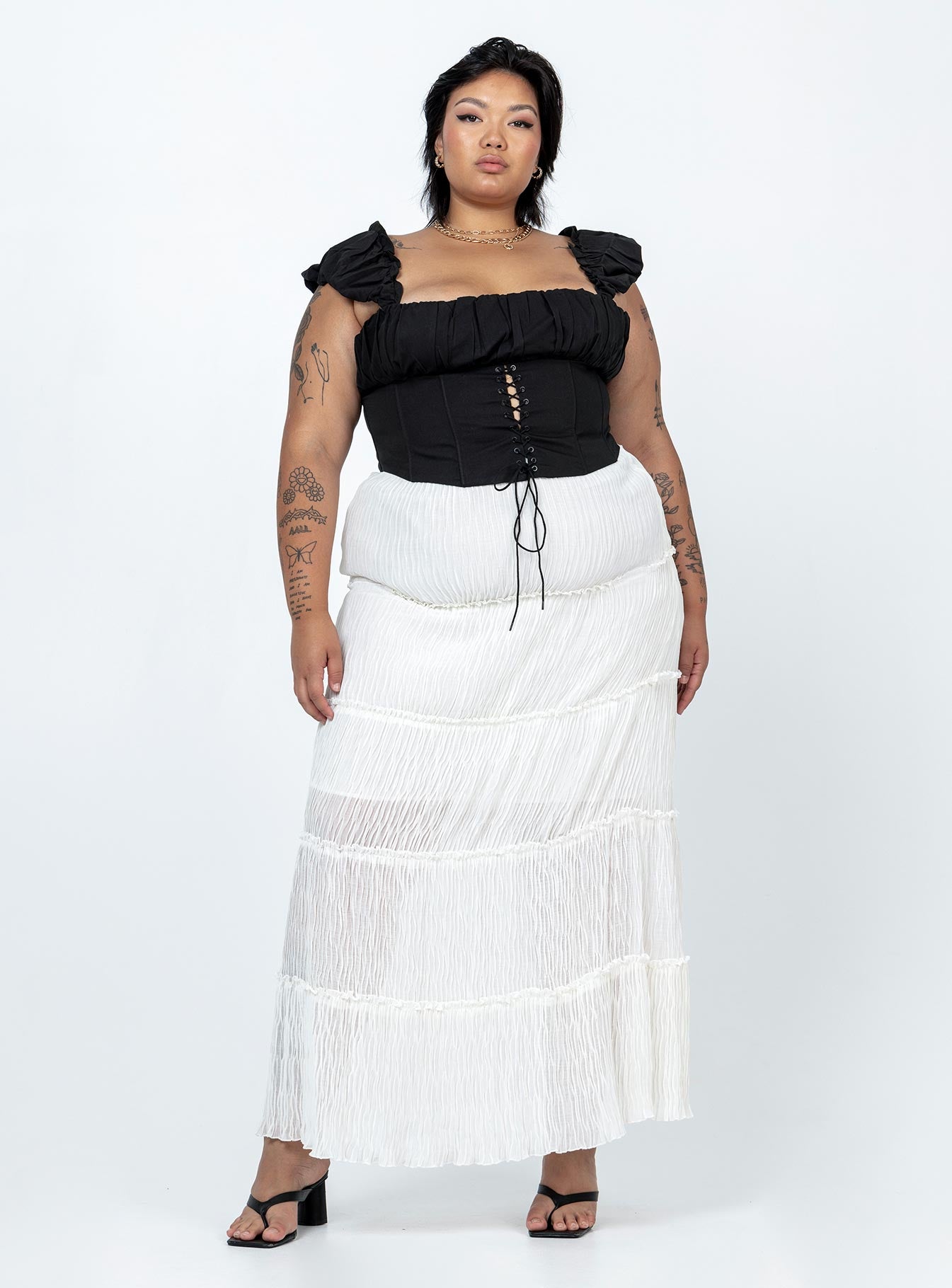 Sun Down Mid Rise Maxi Skirt Curve White