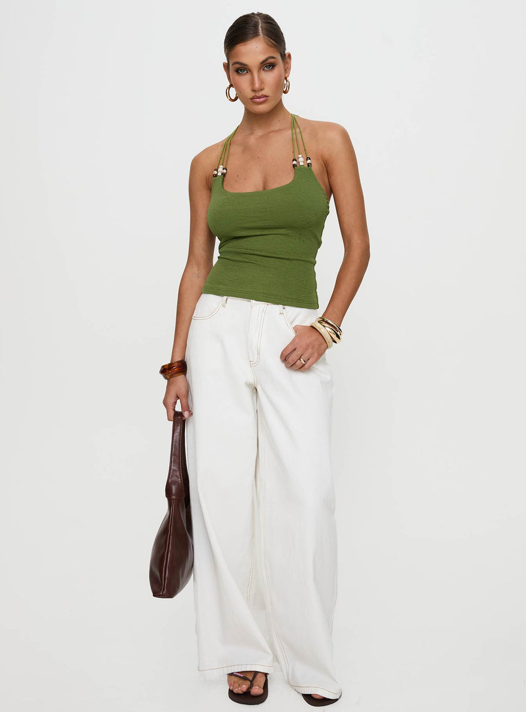 Roller Coaster Bead Detail Top Green