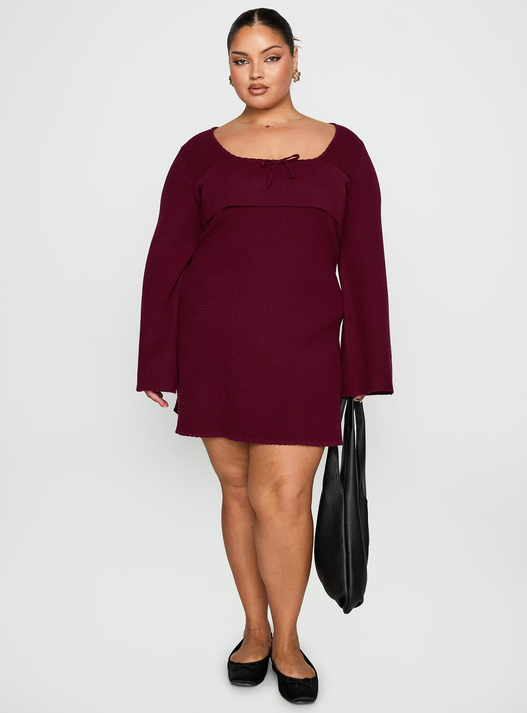 Sandyra Knit Mini Dress Maroon Curve