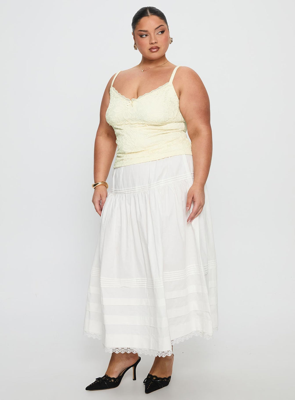 Calling For You Flowy Maxi Skirt White Curve
