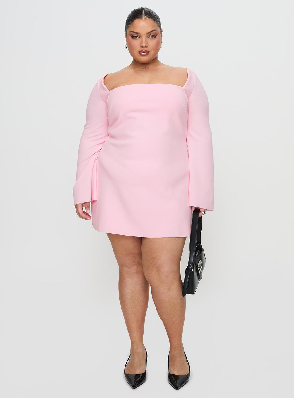 Bombshell Long Sleeve Mini Dress Pink Curve